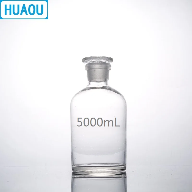 

HUAOU 5000mL Narrow Mouth Reagent Bottle 5L Transparent Clear Glass with Ground in Glass Stopper Laboratory Chemistry Equipment