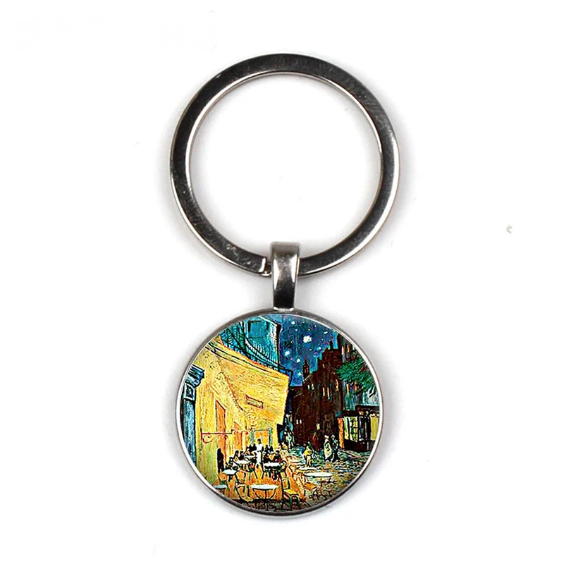 Mens necklace Van Gogh Cafe Terrace Art Pendant Art Glass Cabochon Jewelry Bistro RestauranteurS Gift Long Chain Ms Necklace
