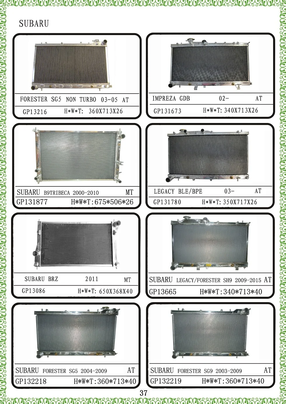 38-SUBARU LEGACY IMPREZA  GDA 00-03  STI 02-07  GDB 00-06  BL5-9  05-09 GPE-GH8 09-15