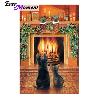 

Ever Moment Diamond Painting Cats Fireplace Sock Picture Of Rhinestone Artwork Full Square Drill Diamond Embroidery Decor 3F505