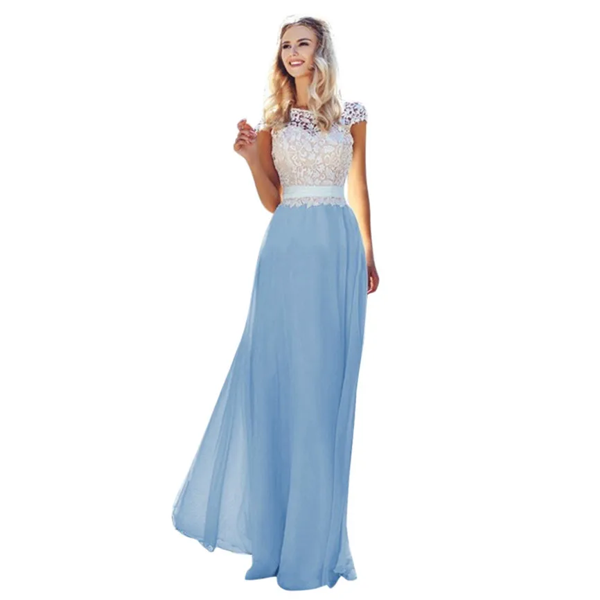 SAGACE/женское кружевное элегантное шифоновое лоскутное Бандажное платье в стиле бохо для свадьбы, вечеринки, длинное платье размера плюс, vestidos* 30 - Цвет: Blue