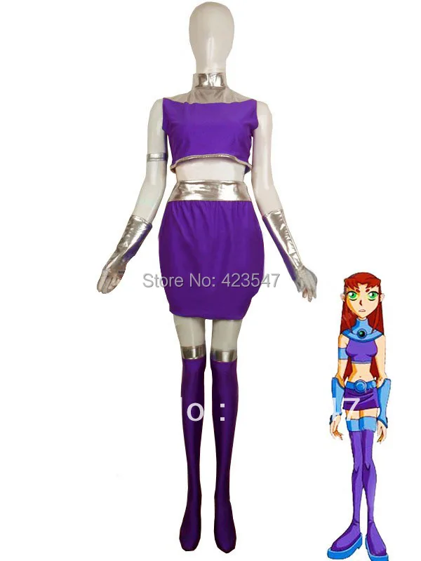 Purple DC Comics Starfire Spandex Superhero Costume Party Halloween carnival costumes