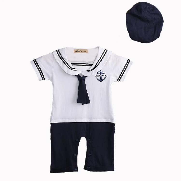 

Helen115 Lovely Newborn Baby Boy Girl Summer Sailor Printed Short Sleeve Bodysuit+Hat Set 0-24M