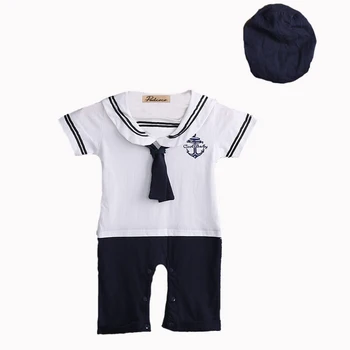 

Helen115 Lovely Newborn Baby Boy Girl Summer Sailor Printed Short Sleeve Bodysuit+Hat Set 0-24M