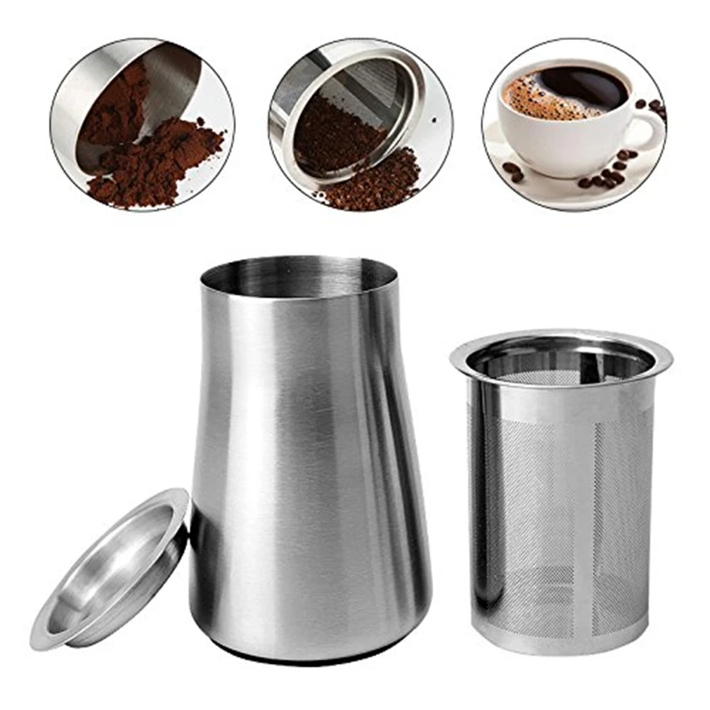 

Coffee Powder Filter,63*73*106MM Stainless Steel Coffee Sieve/Coffee Fine Powder Strainer with container (3 piece set)