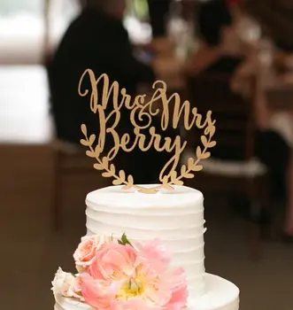 

Personalized Wedding Cake Topper Custom Names Personalized Name With Leaf Wood Cake Topper Rustic Wedding Cake Topper