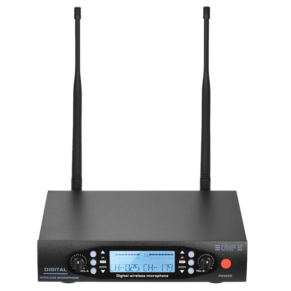

Professional Digital UHF Wireless Handheld Microphone Mic System Dual Channels LCD Display Receiver 2 Microphones for Stage
