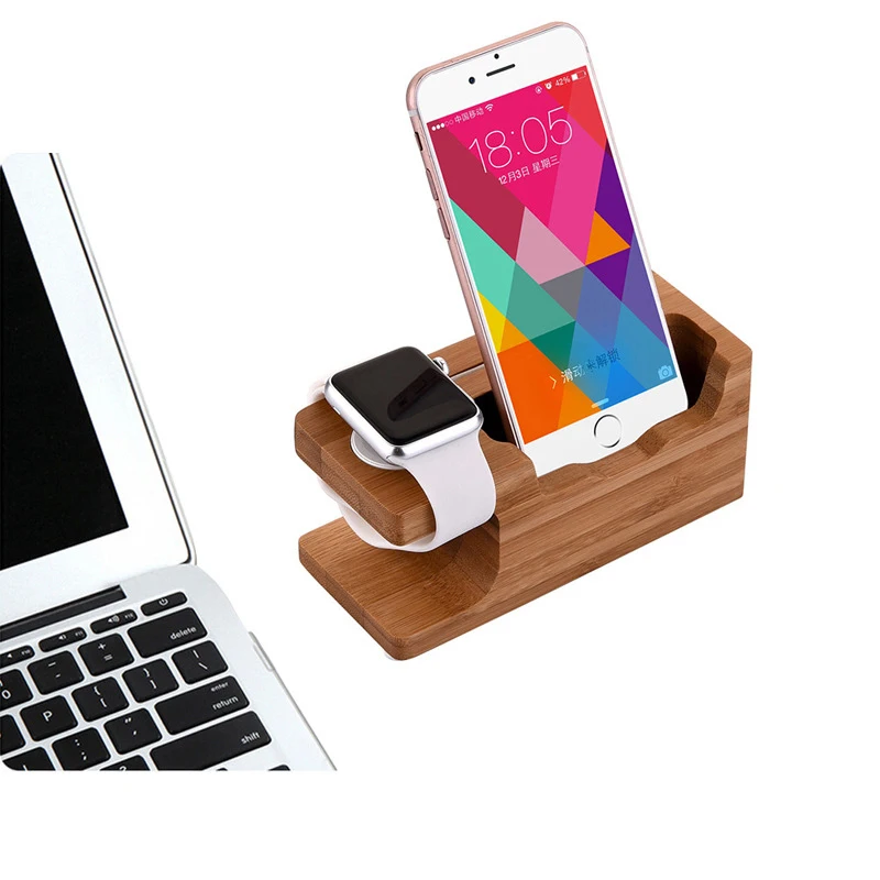 

Original Design Bamboo Soild Wood Charge Function Phone Holders for Apple Watch iphone 5 6 7 Plus Desk Mobile Phone Stands