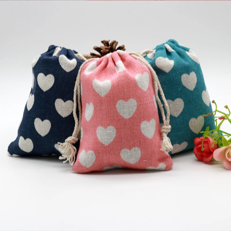 10pcs/lot Cute Linen Drawable Cotton Bags 9x12cm Handmade Travel Packaging Pouches Dry Small Cloth Jewelry Cotton Bags for Party