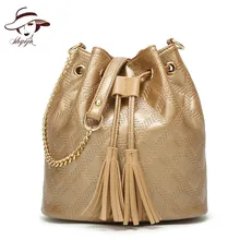 2018 New Fashion PU Leather Bucket Ladies Tassel Totes Chain Gril’s Commuter Bag Women Handbags Summer Day Clutch Small Purse