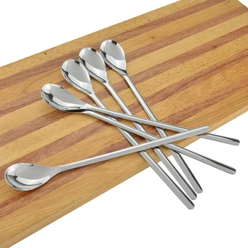 

18/10 Stainless Steel Long Handle Iced Coffee Spoon Tea Spoon Set Cold Drink Fruit Juice Mixing Scoop Silver Tableware Kitchen