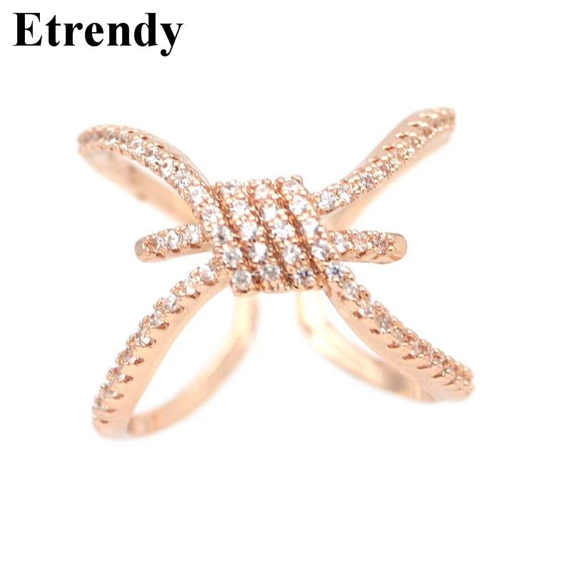 Розовое золото цвет большие массивные кольца для женщин модные ювелирные изделия микро проложить Циркон крест узел Открытое кольцо Регулируемый милый подарок