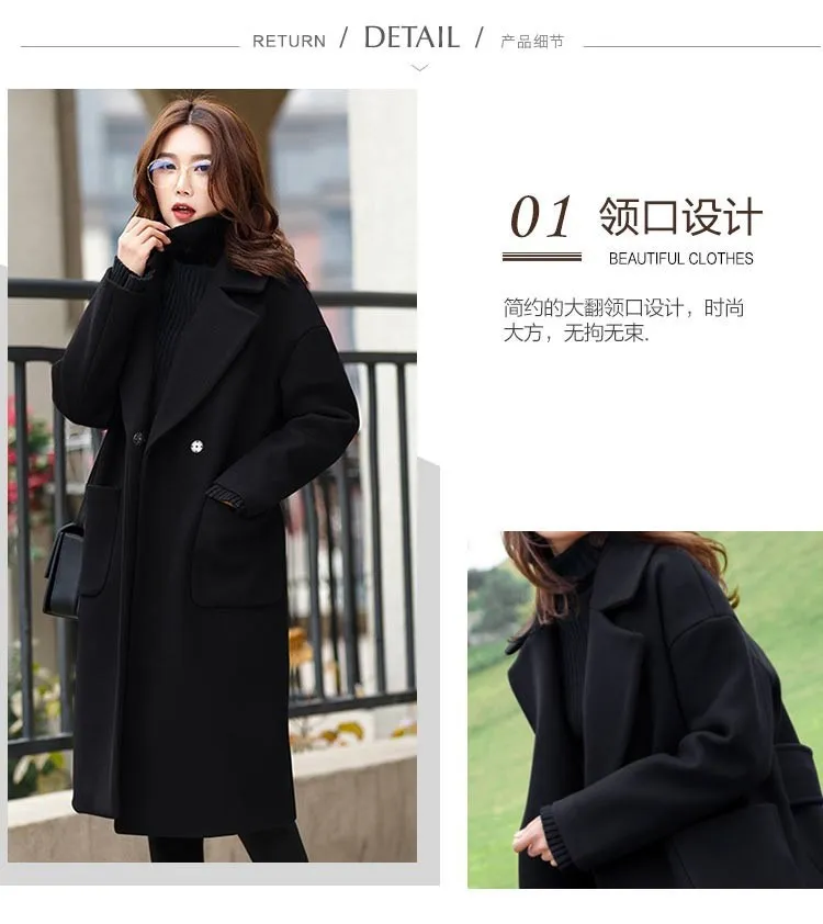 L-4XL размера плюс, повседневные женские шерстяные пальто, новинка, Осень-зима, модная Свободная куртка с карманами, женская верхняя одежда, длинное шерстяное пальто