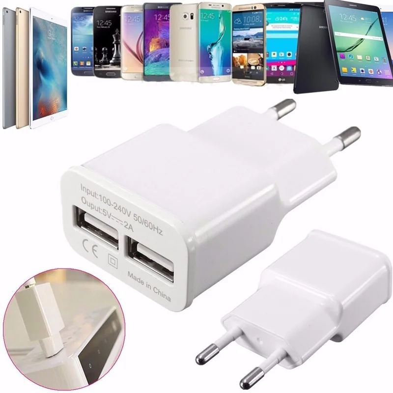 

Durable 5V 2A EU Plug Dual USB Port 2-Port Wall Charger Adapter Charge Charging For Samsung Smart Mobile Phones Tablet Camera
