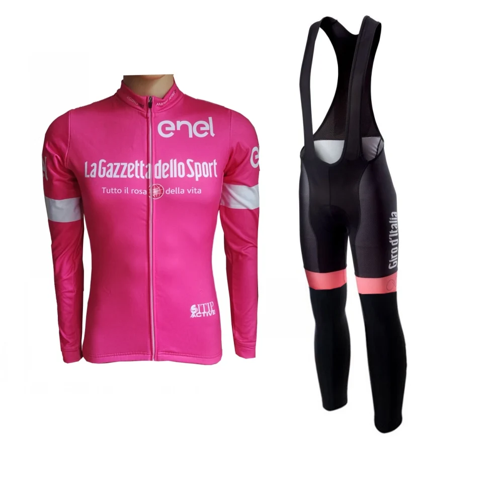Pro team зимний флис Тур де италия Розовый Велоспорт Джерси Наборы для мужчин, утепленная велосипедная Одежда MTB Ropa Ciclismo велосипедный Майо гелевый коврик - Цвет: bib fleece pink