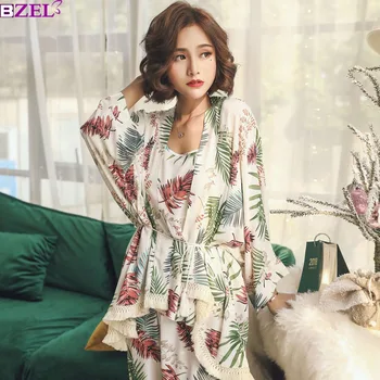 

New Women Pajama Sets Womens 3 Piece Set Sleep Lounge Cotton Sexy Spring Autumn Pijama Nightwear Flower Plus Size Tracksuit