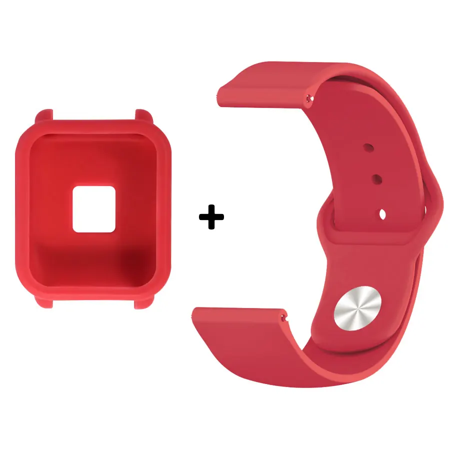 20 мм браслеты для Xiaomi Amazfit Bip Молодежные часы мягкий силиконовый ремешок для часов Amazfit Bip браслет ремень - Цвет ремешка: Red With Case