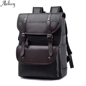 

Aelicy Men Pu Leather Patchwork School Bag Designed High Quality Backpack Travel Large Capacity Multifunctional Bags Rugzak