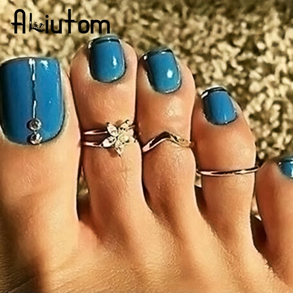 

ALIUTOM 3pcs/set Retro Bohemia Foot Rings Female Carved Flower Tibetan Silver Toe Rings Open Cuff Boho Beach Jewelry