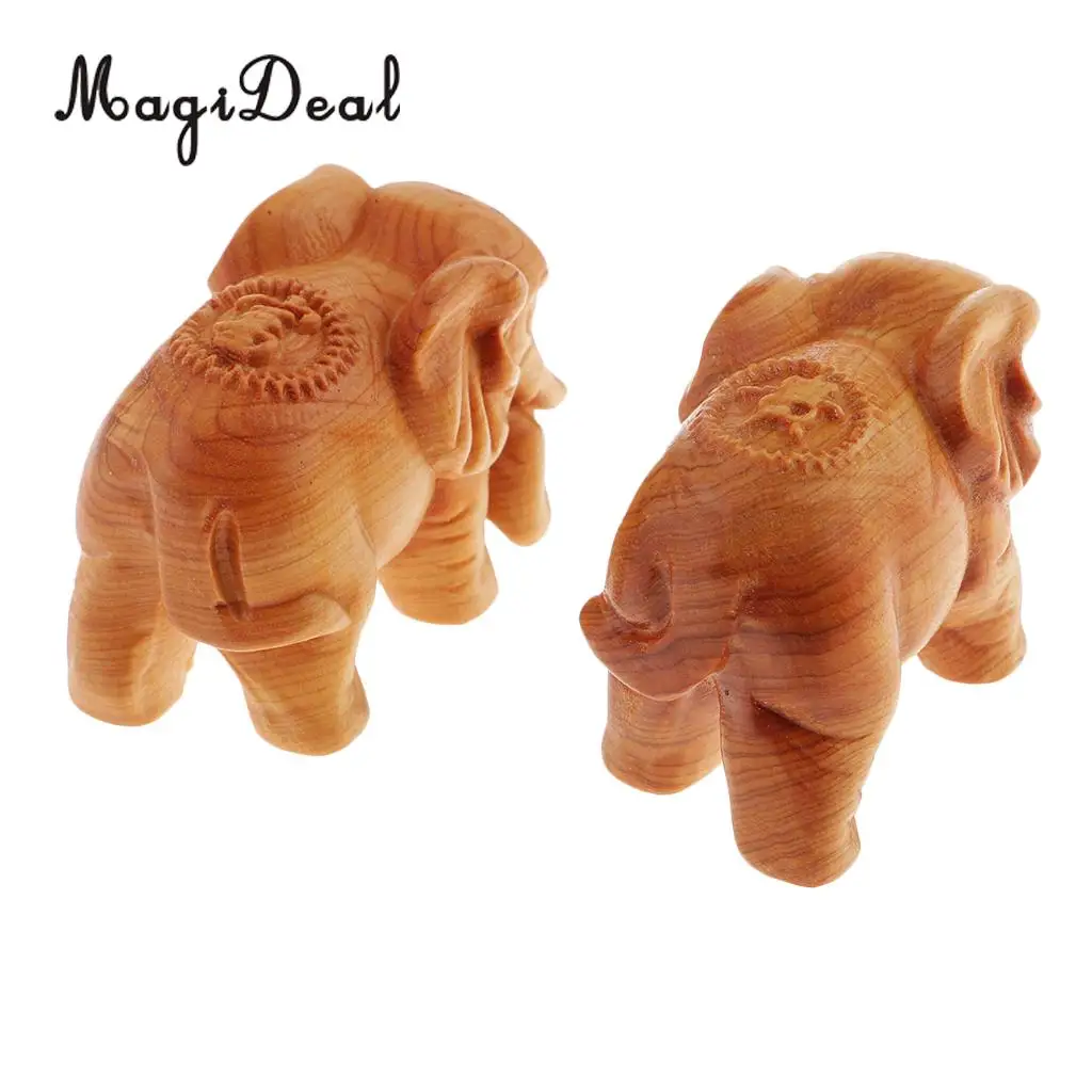 2x Miniature Wooden Elephant Statues Models for Home Garden Patio Lawn DIY Oraments