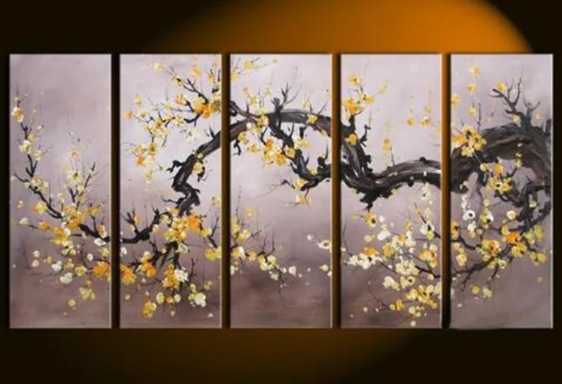 

Large Yellow Plum Flowers Pictures Hand-painted Abstract Flower Oil Paintings on Canvas 5 Piece Wall Floral Painting Home Decor