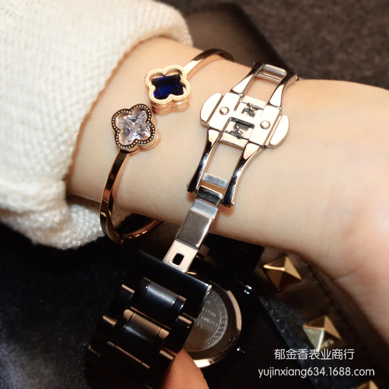 Relógio de Pulso com Pulseira de Quartzo Feminino em Ouro Rosa Preto com Correia de Aço Inoxidável Quadrado Simples e de Luxo de Alta Qualidade hk - Image 6