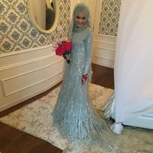 Bling Bling Sequins Beads Saudi Arabia Kaftan Abaya Muslim Evening Dress Long Sleeve Formal Islamic Dress with Hijab 2017