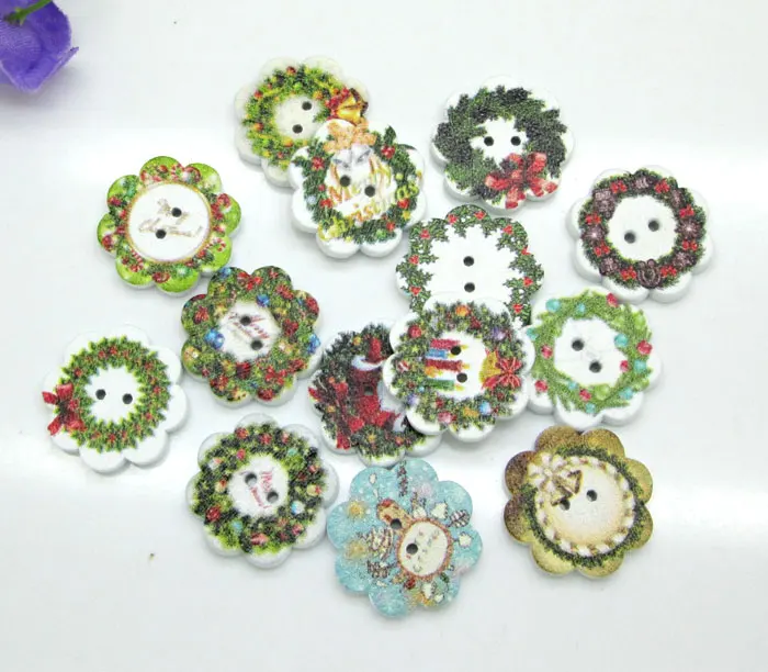 50pcs 19mm Colorful 2 Holes Mixed Christmas Olive Branch