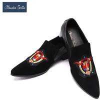 Christia Bella Luxury Fashion Exquisite Embroidered Smoking Slippers Slip On Mens Loafers Black Party Wedding Shoes Men’s Flats