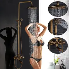 Shower Faucets Antique Brass Bathroom Shower Mixer Tap Faucet Set Rain Shower Head Round Wall Mounted Bathtub Faucet ZD092 bathtub faucets wall mounted antique shower faucets for the bath solid brass bathroom shower crane without slid bar mixer tap