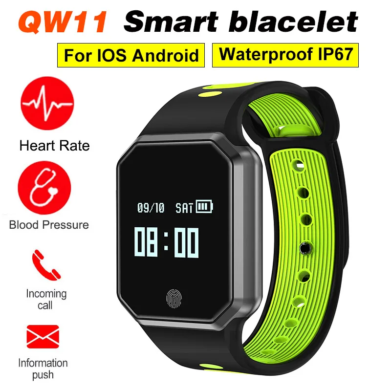 

QW11 Smart Bracelet Heart rate Blood pressure Sleep Fitness Tracker Alarm Call Wristband Facebook WhatsAPP For Android iphone