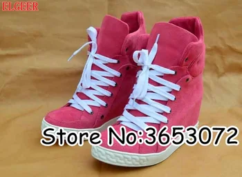 

Real Suede Women zapatos de mujer Sneakers Rome Designed Lace Up Leisure Lady Outdoor High Top Height Increasing Ankle Boots