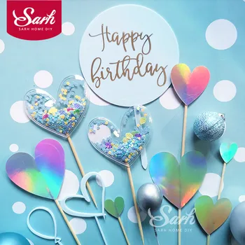 

Blue transparent Heart Cake Topper for Valentine Kid Birthday Party Decoration Dessert lovely Gifts