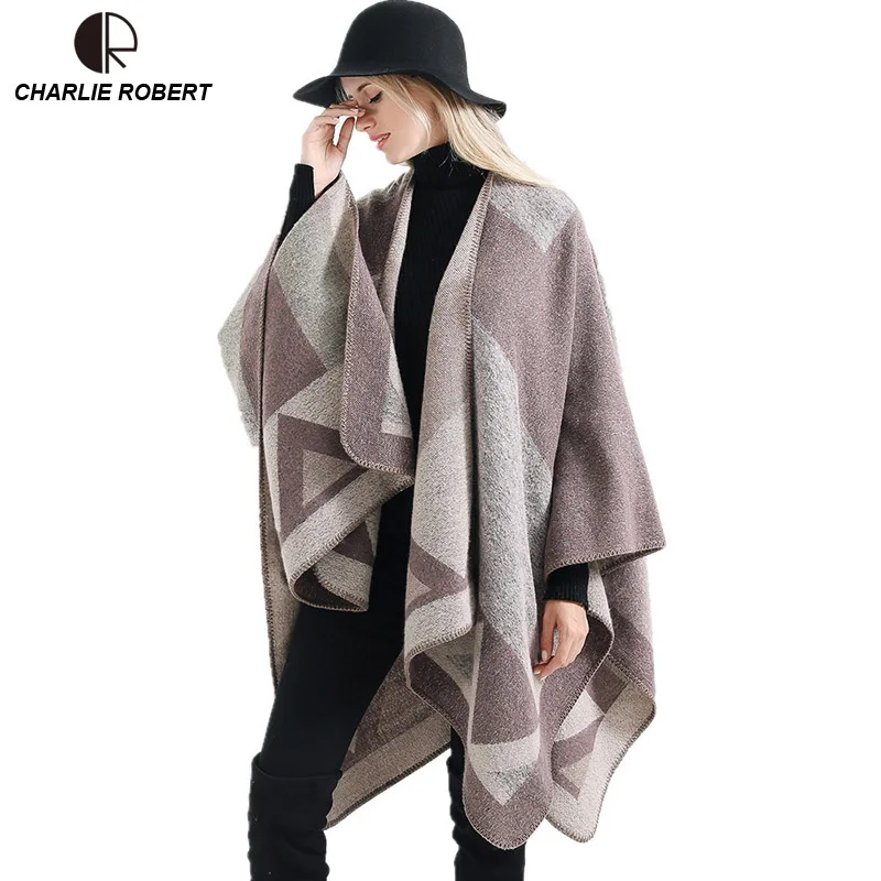 Fashionable Ladies Winter Scarf and Shawls Blanket Print Poncho Women