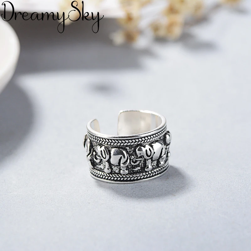 

Korean Fashion 925 Sterling Silver Elephant Adjustable Size Rings For Women Ladies Luxury Jewelry Trendy Antique Ring Anillos
