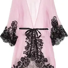 Женское кружевное кимоно платье банный халат Babydoll сексуальное женское белье+ стринги See-throug
