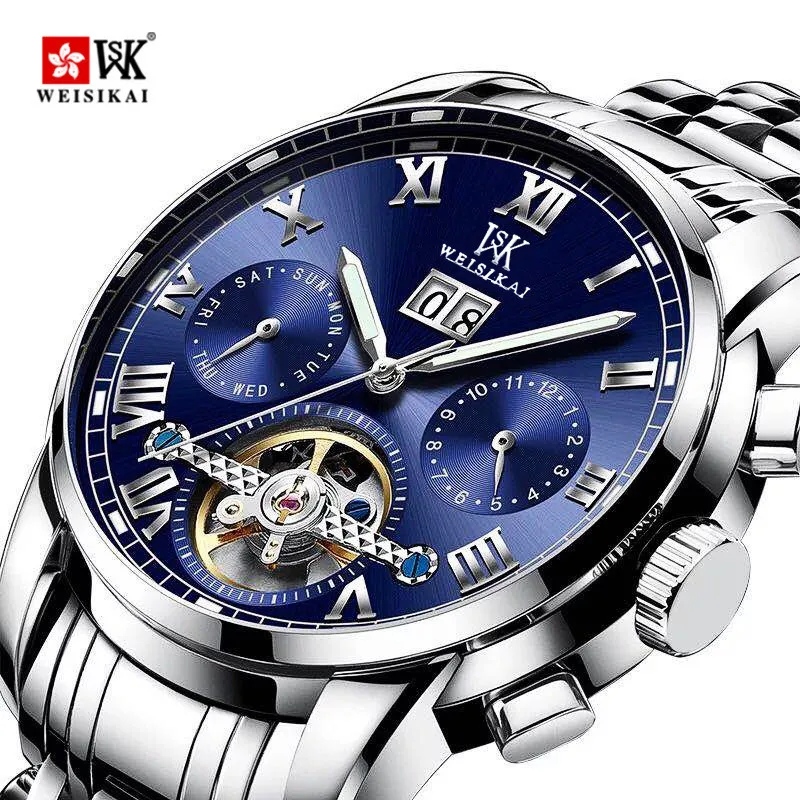 

WEISIKAI NEW Men's Mechanical Self Wind Watches Watch Men Luxury Waterproof Calendar Automatic Stainless Steel Strap montre saat