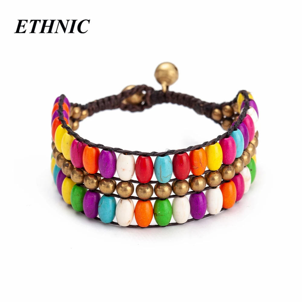 

Wide Boho Handmade Wrap Bracelets For Women Ethnic 2.3cm Width 3 Layers Wristband Bohemian Alloy Beads Woven Bracelet