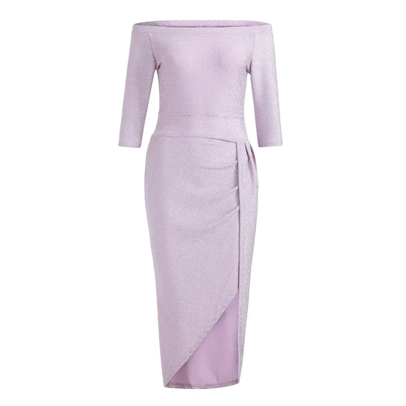 Women elegant vintage Off Shoulder High Slit Bodycon Dress Long Sleeve Dresses Evening dress women party sexy vestido N05#N (6)