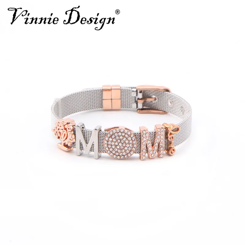 Vinnie Design Jewelry Keeper Stainless Steel Mesh Bracelet with 4pcs Slide Charms Silver Rose Gold Wrap Bracelets Keepers