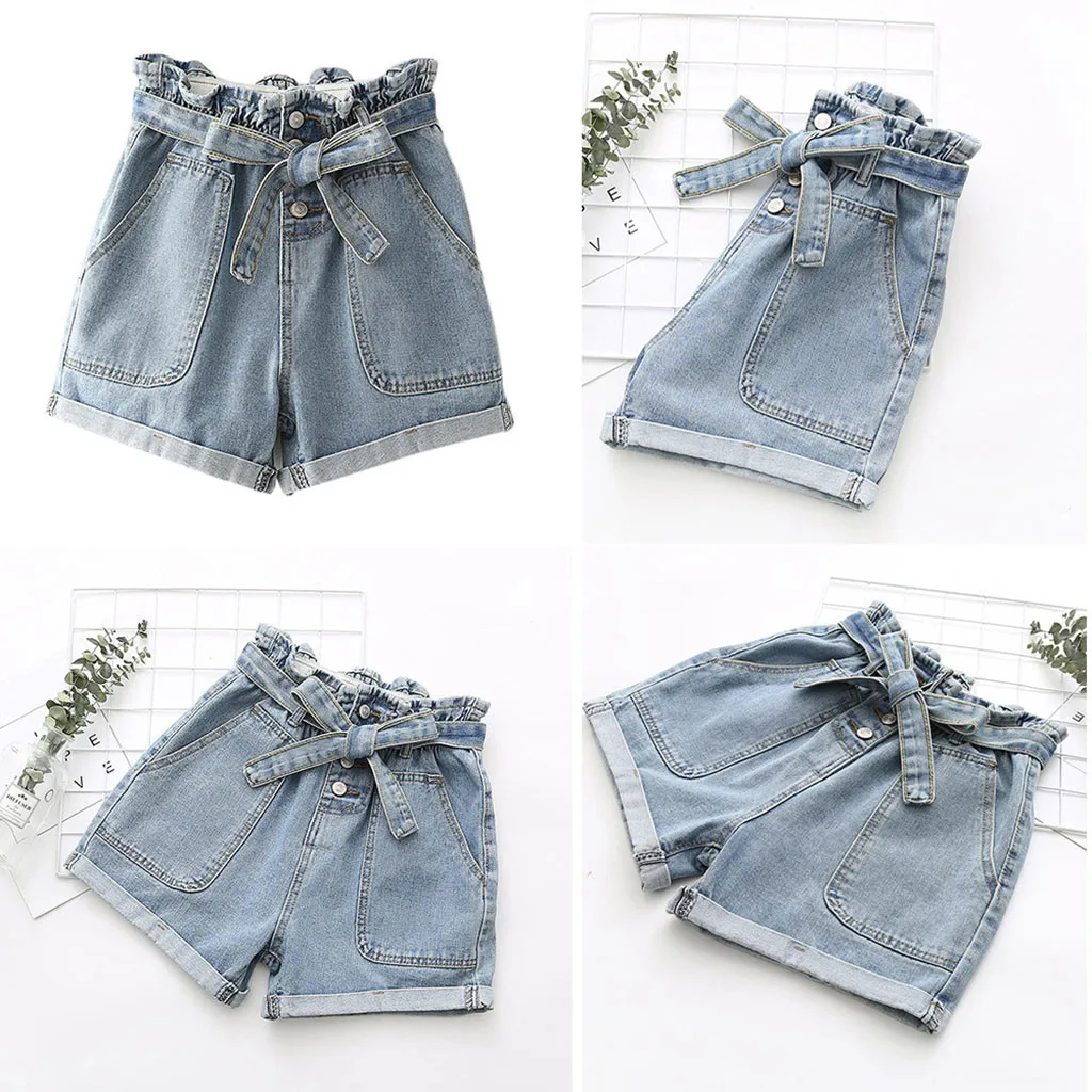 

JAYCOSIN 2019 New Fashion Women Bow Button Big Pocket Loose Denim Casual Small Cotton Short Pants Plue Size dropshipping 522W
