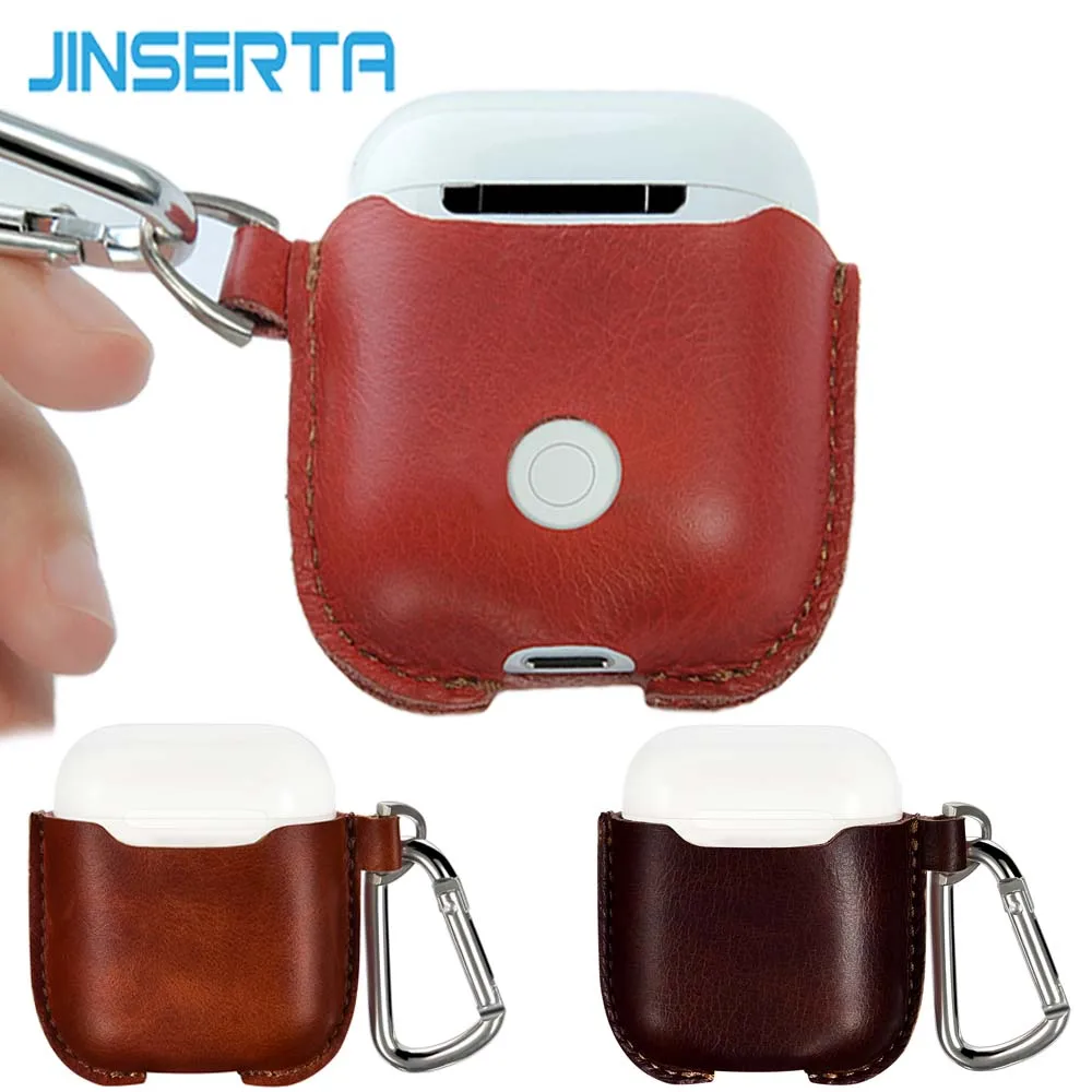 JINSERTA Genuine Leather Case for Airpods Earphone Pouch Protective