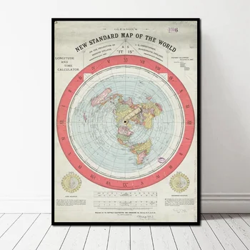 

Poster 1892 Flat Earth Map Movie Posters Canvas Art Print Wall Pictures for Living Room No Frame