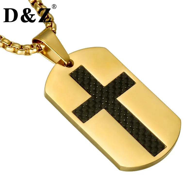 

D&Z Gold Color Dog Tags Cross Necklaces Stainless Steel Christmas Crucifix Pendant & Necklace for Christian Jewelry