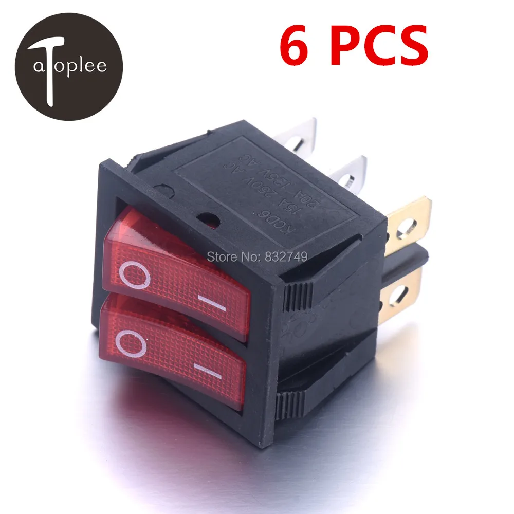 

Free Shipping 6 PCS KCD8-212N KCD3 15A 250V 20A 125V Red Switch Twin Rocker Switch With Lamp Push Button Switches with Lamp