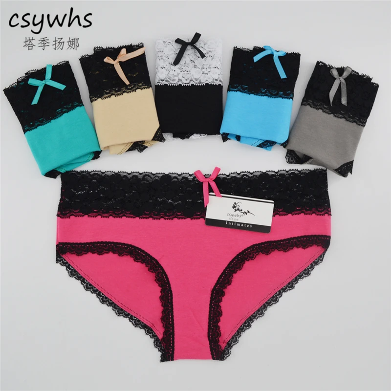 

CSYWHS Women Contrast Color Panties Sexy Lace Cotton Low Waist Underwear for Girls M,L,XL 5PCS Breathale,Comfortable Briefs