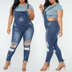 Новинка 2019 г. обтягивающие джинсы нагрудник для женщин отверстия Джинсовый комбинезон с дырками на коленях карандаш брюки для девочек