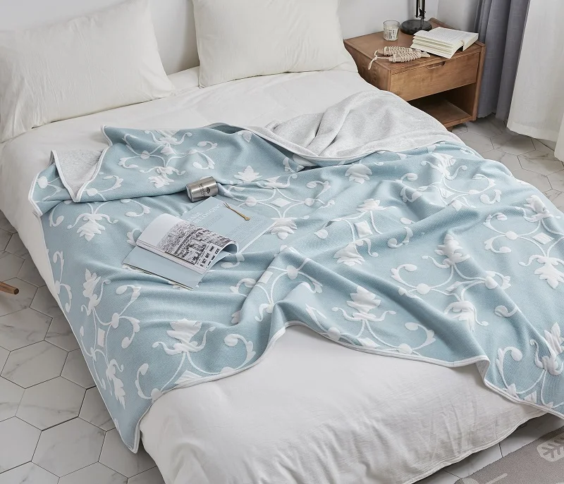 Трикотажное Хлопковое одеяло с цветочным узором, подходит для взрослых и детей в условиях кондиционирования воздуха, ворса и отдыха
