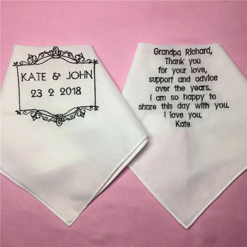 

1 Set/ 2pcs Wedding Handkerchiefs for Parents, Embroidered Wedding Hankies for Mother and Father, Personalized Wedding Gift