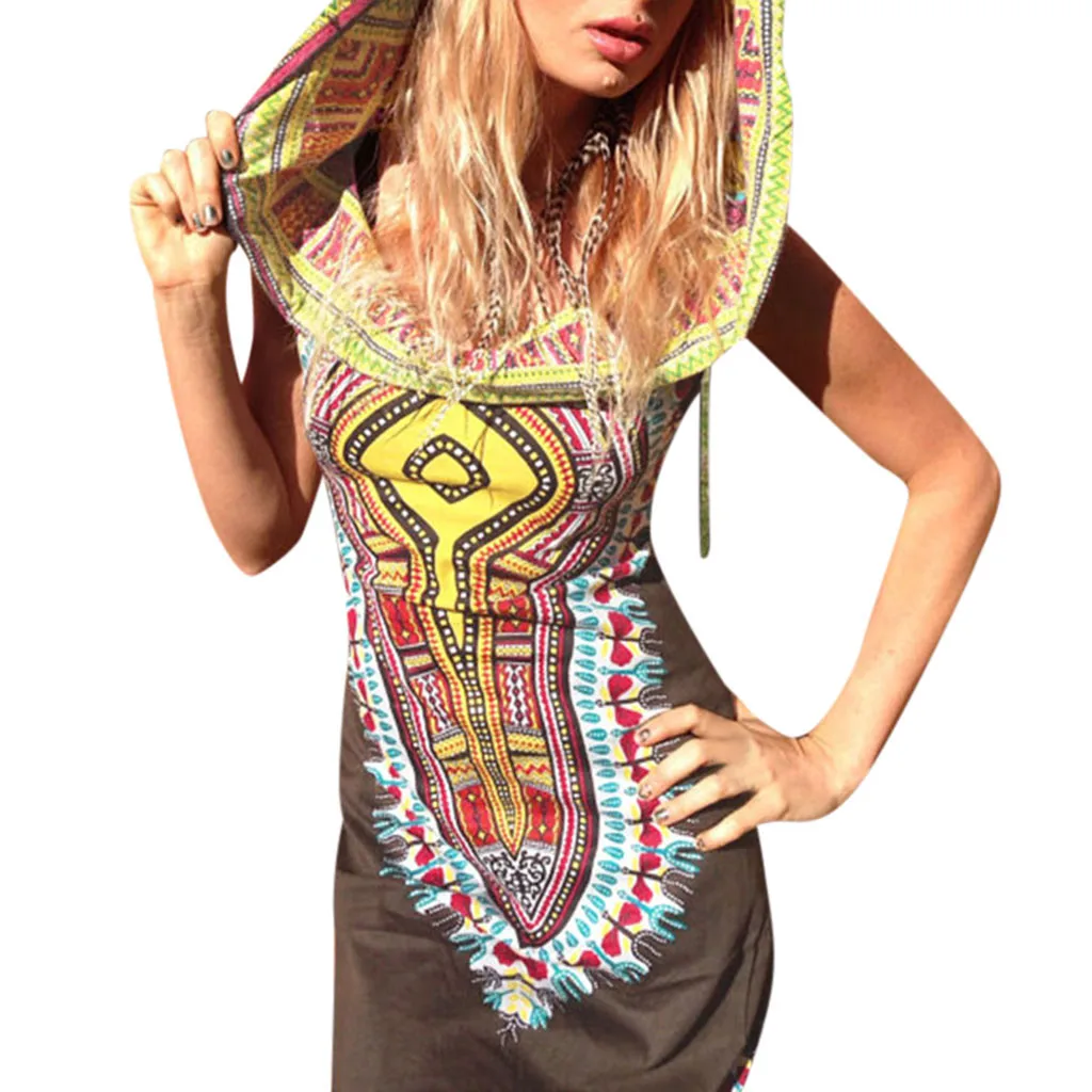 

Women Digital Print Dress Slim Fashion Hooded Dress